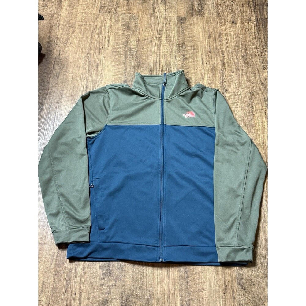 The North Face Mens Track Jacket Large Green Navy Blue Full Zip Fleece Sweatshir